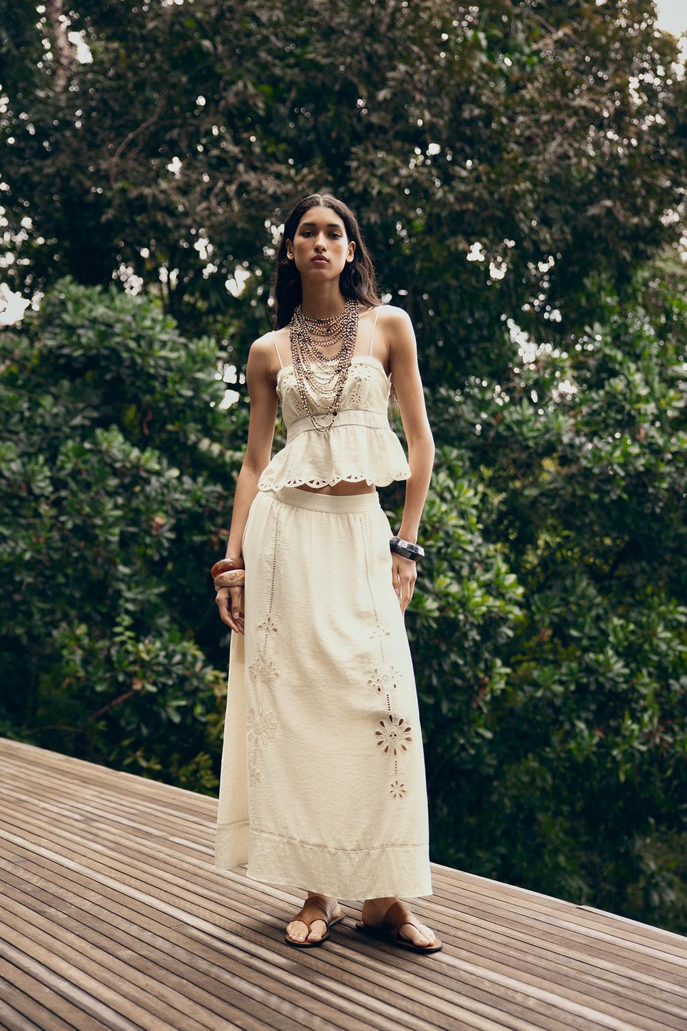 ZARA КРОП-ТОП С АЖУРНОЙ ВЫШИВКОЙ, ЭКРЮ