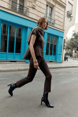 ZARA ТРИКОТАЖНЫЕ БРЮКИ ПРЯМОГО КРОЯ, ШОКОЛАДНЫЙ