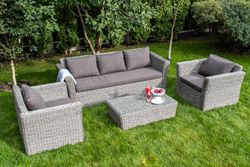 "Капучино" диван из искусственного ротанга (гиацинт) трехместный с подушками, цвет серый
