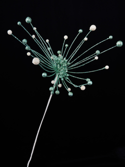 Цветок с бусинами 20х53см ChristmasDeLuxe зеленый с кремовым