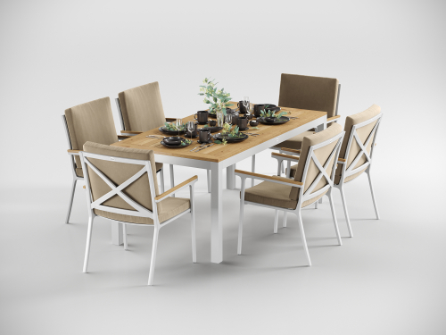 Обеденная группа Gardenini Premium Bella 180 белый бежевый со стульями Calma S