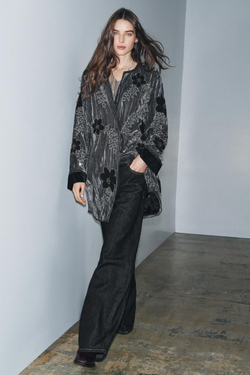 ZARA КИМОНО ИЗ ВЫШИТОГО БАРХАТА — ZW COLLECTION LIMITED EDITION, СЕРЫЙ