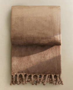 Zara Home - Флисовый плед с бахромой, бежевый, 160x240 см