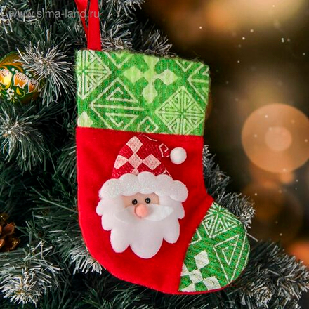 Носок для подарков "Ночь перед Рождеством" 13*17,5 см, дед мороз зелёный