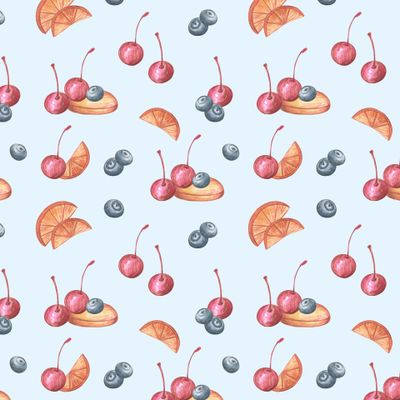 Печенье и ягоды на голубом /  Cookies and berries on blue