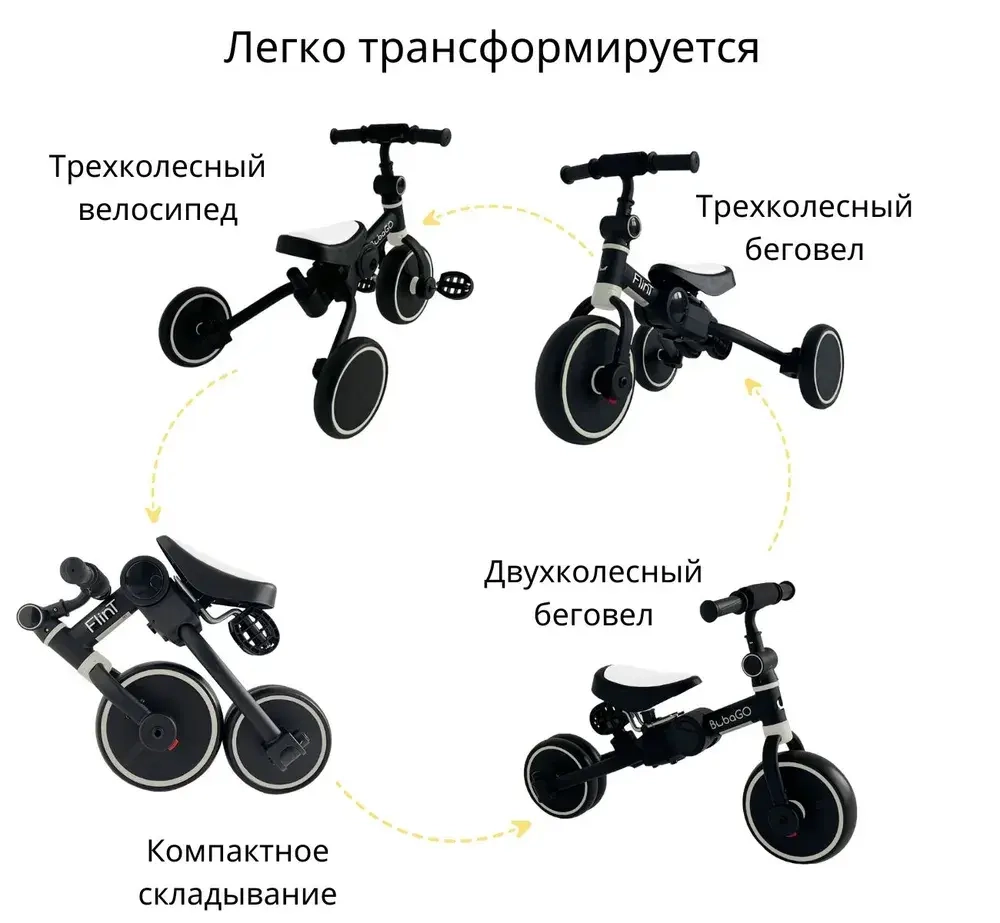 Детский трехколесный велосипед Bubago Flint арт. BG-F-109-2 без род. ручки, Black-White/Черно-Белый