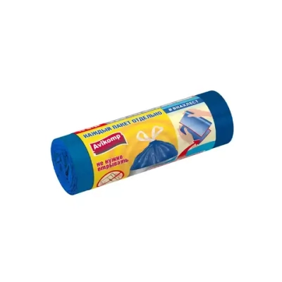 Avikomp Пакеты для мусора #ВНАХЛЕСТ с завязками Prestige, ПСД, 35л, 15шт, рулон overlap, голубой