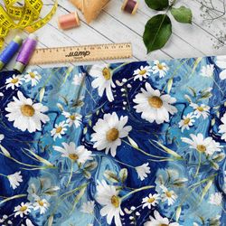 Ткань блэкаут ромашки в жидком лазурите