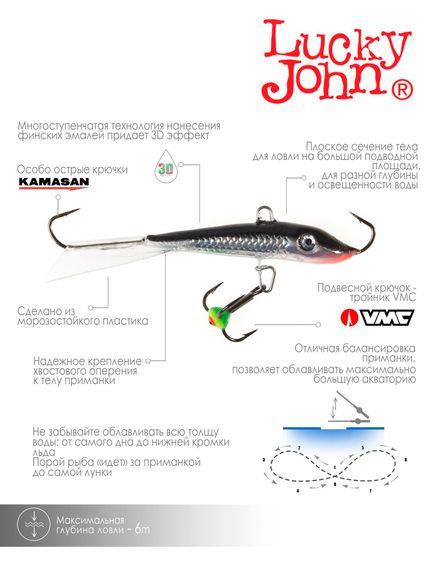 Балансир Lucky John FIN 4 с тр. 60мм/13H блистер