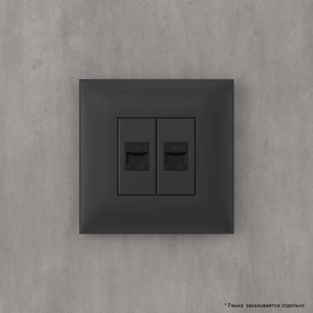 Компьютерная розетка RJ-45 без шторки в стену, кат.6А двойная, "Avanti", "Черный матовый"