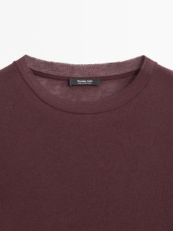 Massimo Dutti Футболка из 100% хлопка с деталями на воротнике, бургунди