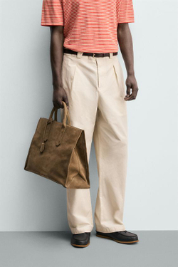 ZARA БРЮКИ STRAIGHT FIT ИЗ ХЛОПКА И ЛИОЦЕЛЛА, ПЕСОЧНЫЙ