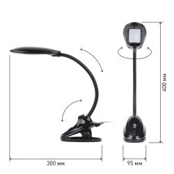 Настольный светильник ЭРА NLED-478-8W-BK светодиодный на прищепке черный