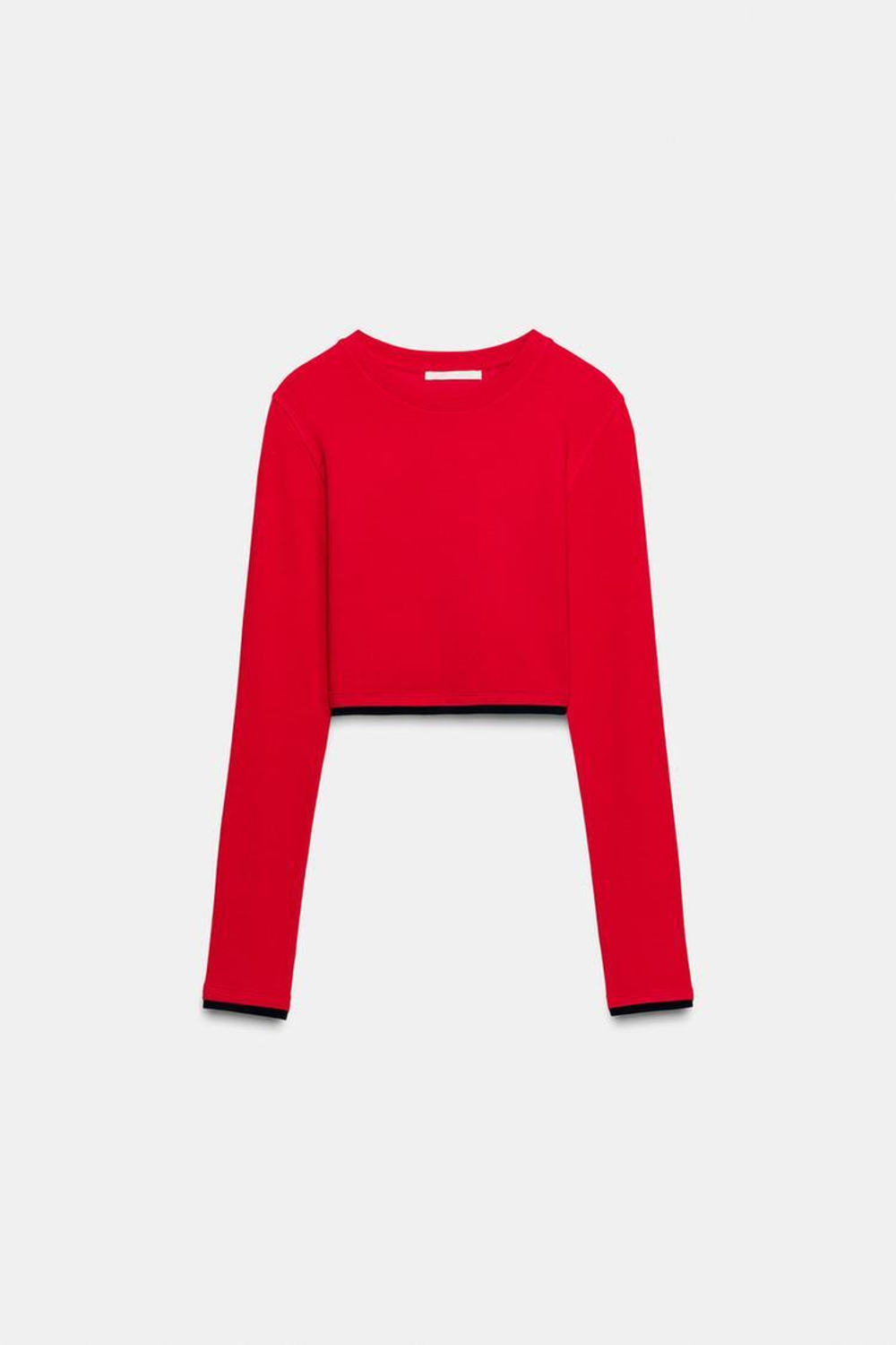 ZARA УКОРОЧЕННАЯ ФУТБОЛКА С ДВОЙНЫМ ЭФФЕКТОМ, КРАСНЫЙ