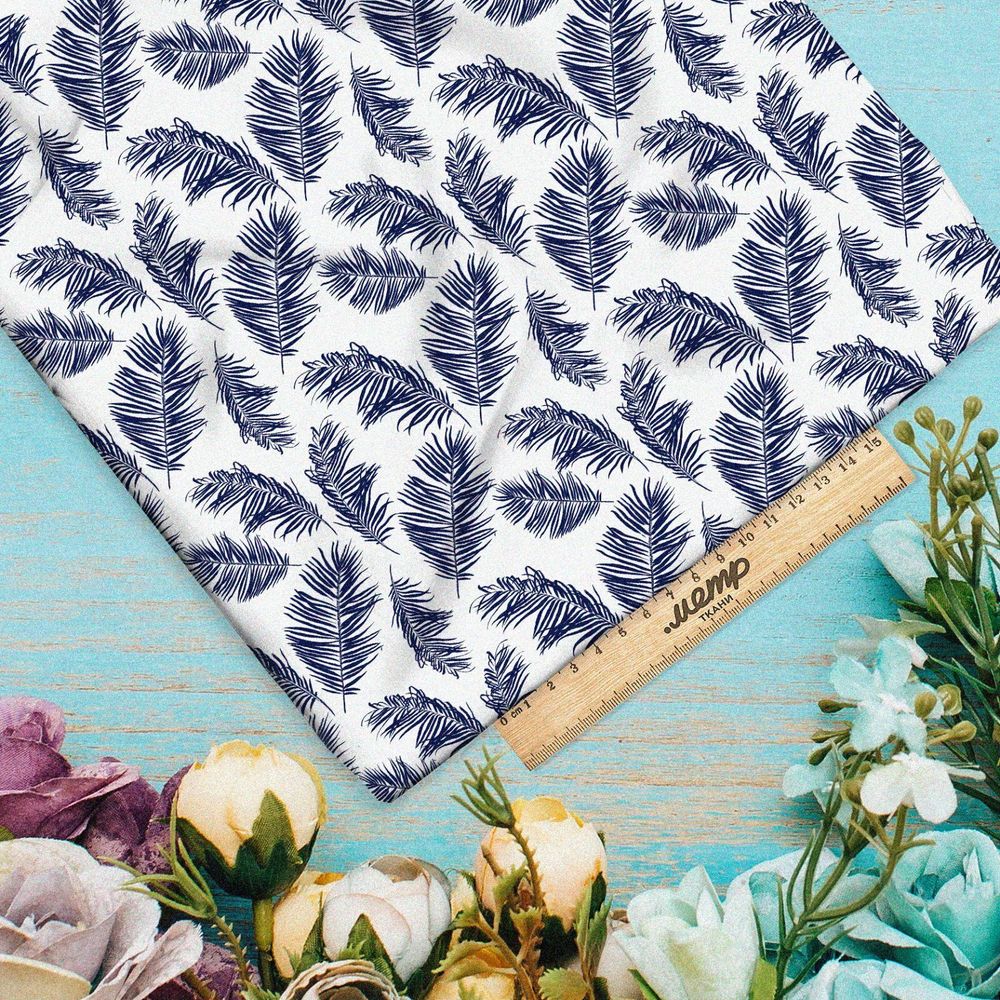 Ткань таффета синие перья