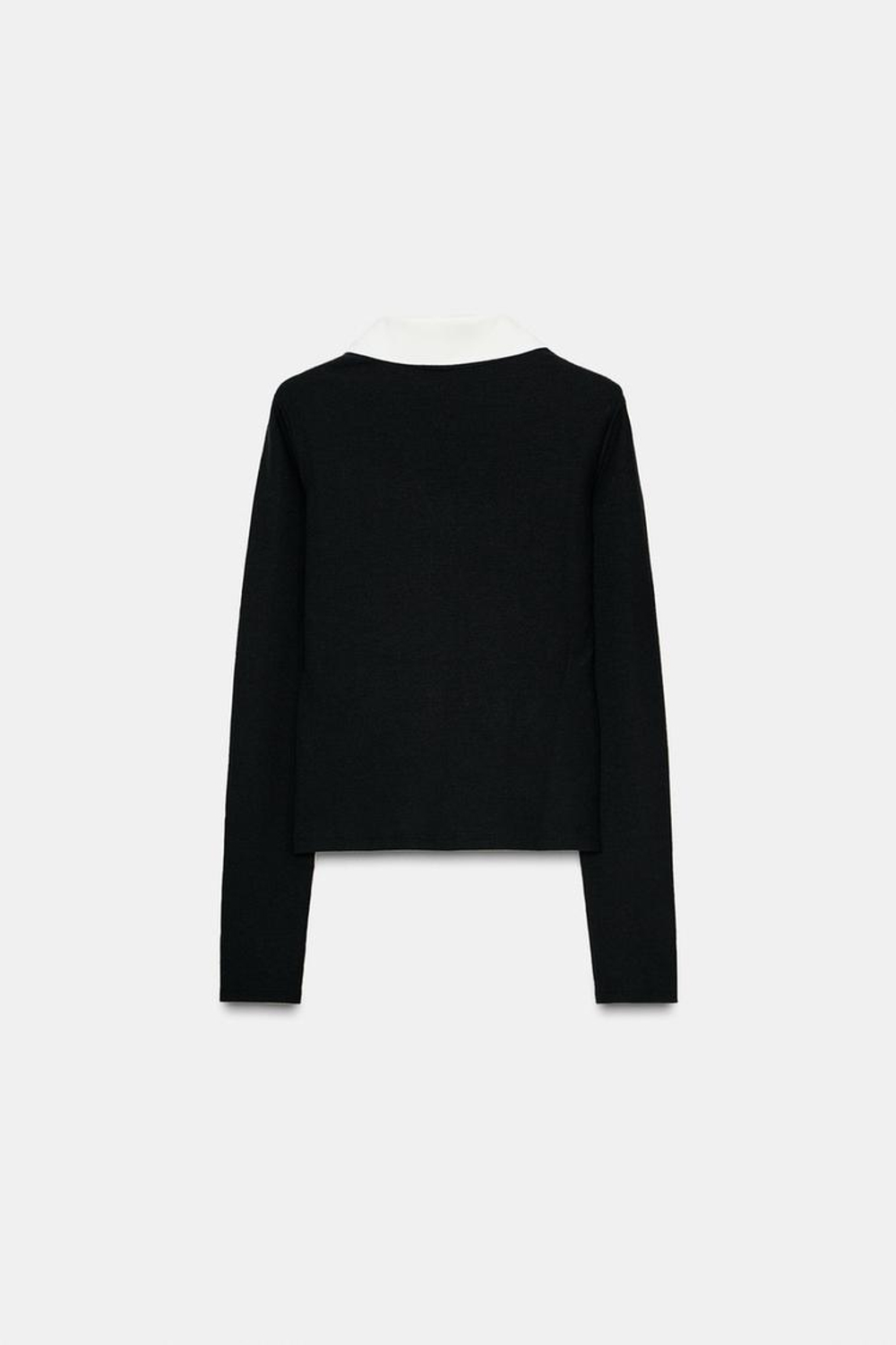 ZARA ТОП ПОЛО ИЗ ТКАНИ ИНТЕРЛОК С КОНТРАСТНЫМИ ЭЛЕМЕНТАМИ, ЧЕРНЫЙ