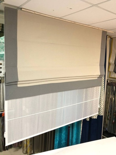 Римская штора День-Ночь из тканей Adeko Amsterdam 893, 9514 и Arya Belle v-01