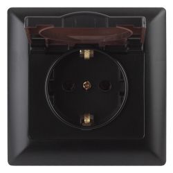 Розетка Intro Solo 4-203-05 с заземлением 2P+E Schuko с крышкой, 16А-250В, IP20, СУ, антрацит