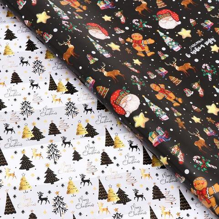 Бумага упаковочная новогодняя глянцевая «Волшебный лес», двусторонняя, 70×100 см