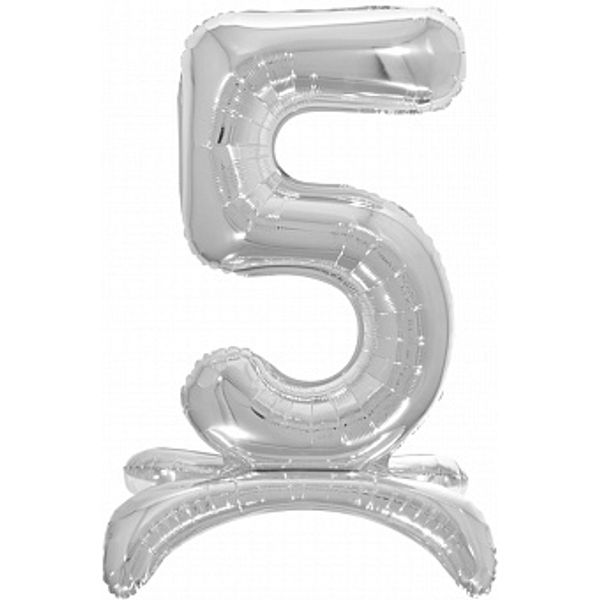Фольгированная цифра 5, Серебряная на подставке, 81 см