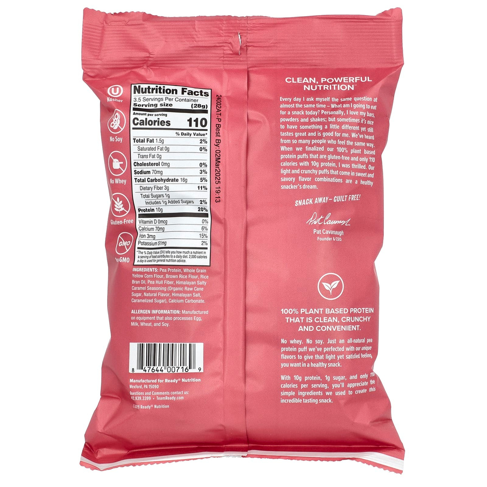 Ready, Protein Puffs, розовая гималайская морская соль, 99 г (3,5 унции)