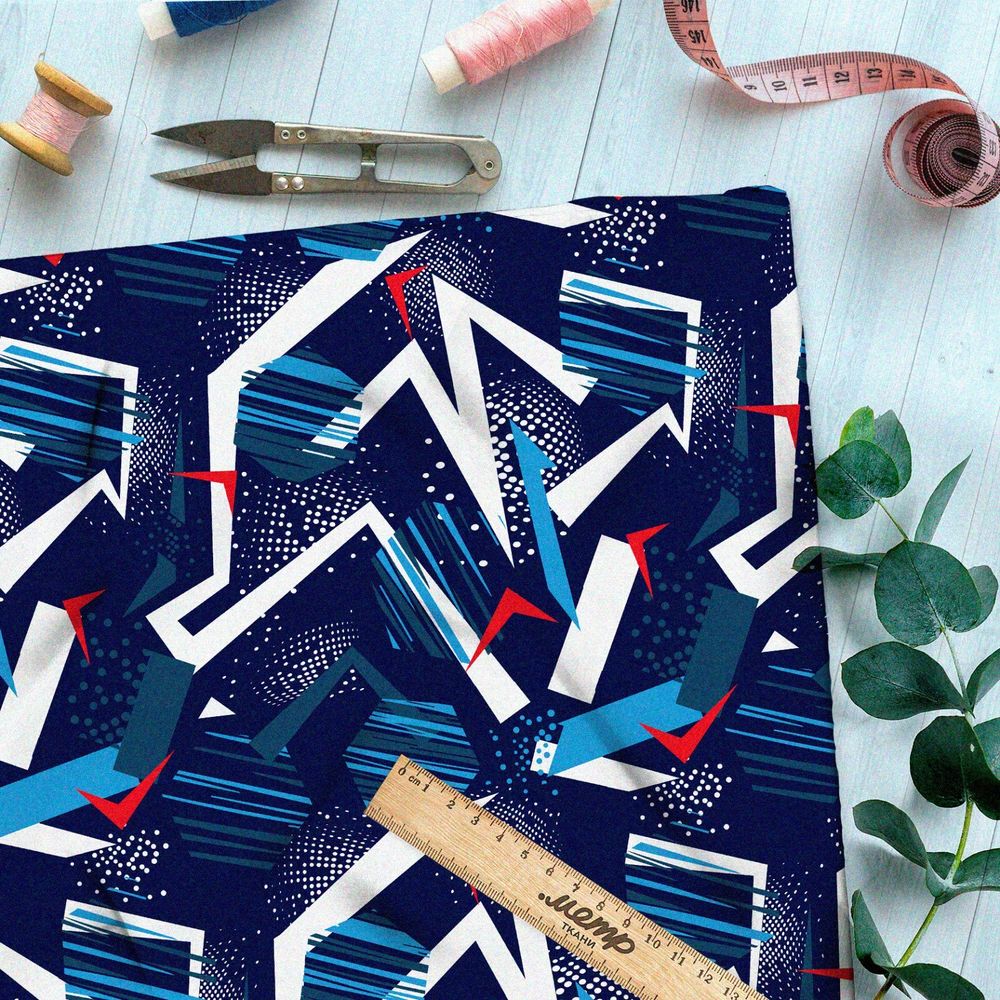 Ткань оксфорд 210 зимняя графика на тёмно-синем фоне