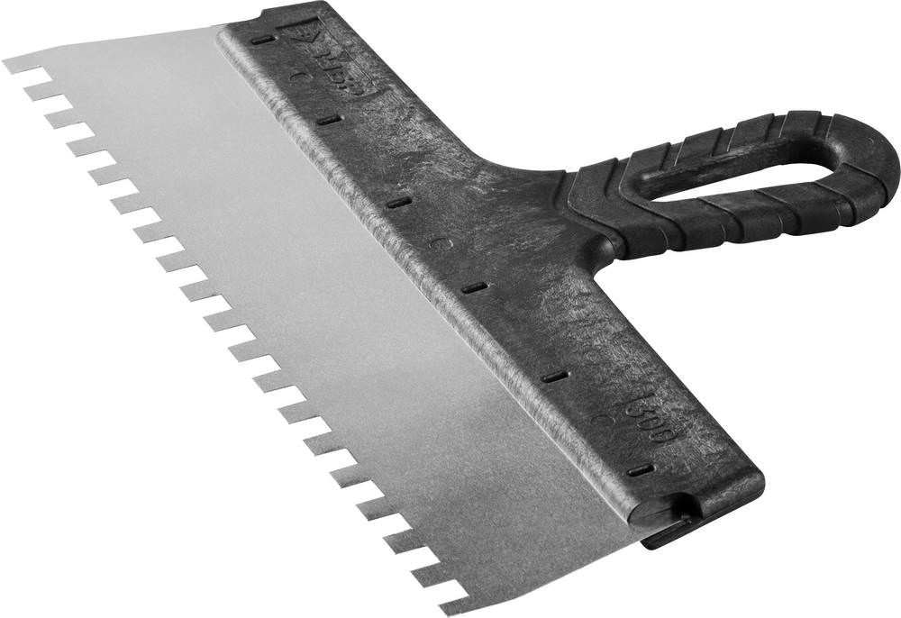 Шпатель фасадный ЗУБР нерж полотно 300мм зуб 8*8мм пластиковая ручка