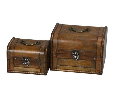 Набор из 2-х декоративных саквояжей коричневые 15x12x11см/20x16x15см + 3см ручки Дерево