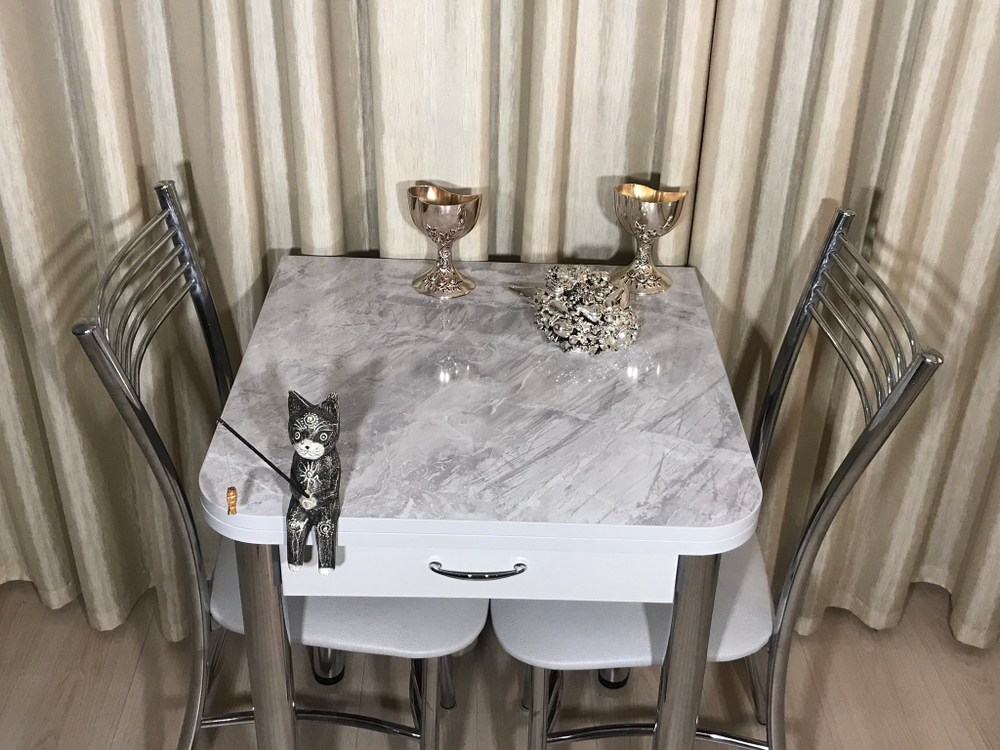 Кухонный раскладной стол с ящиком Grey Marble