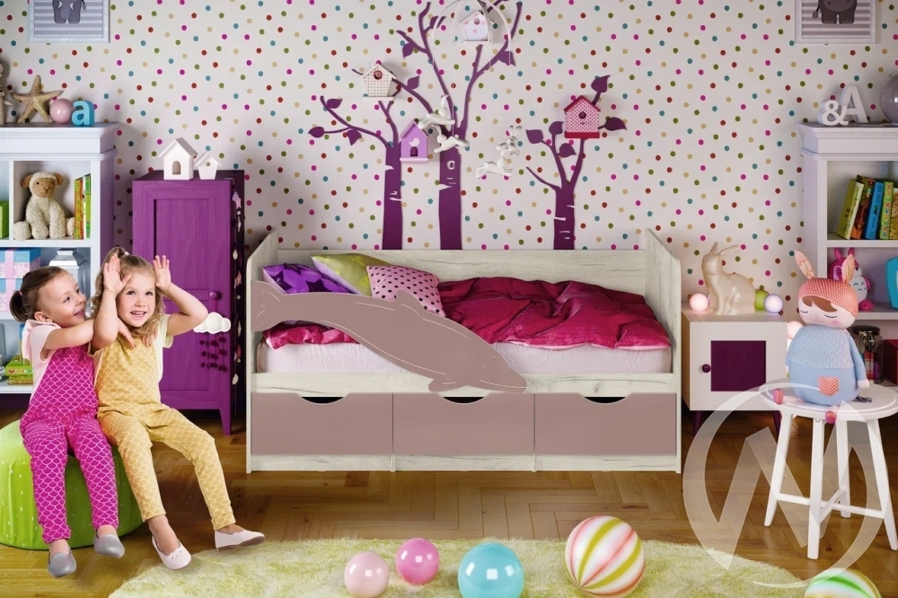 Кровать 1;6*0;8м Дельфин №1 (дуб крафт белый/шарли pink)
