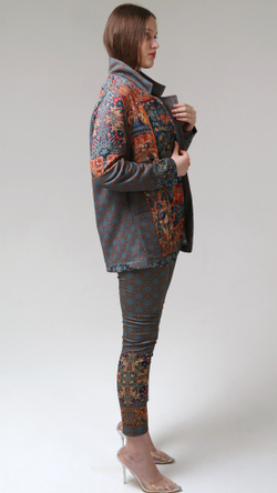 Трикотажный жакет "Сказочный лес", по мотивам фламандского гобелена 16 века, выполненного в технике мильфлёр