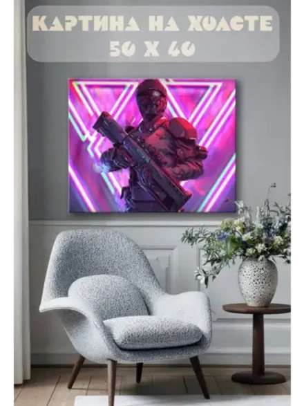 Картина на стену 40 X 50 Солдат киберпанк