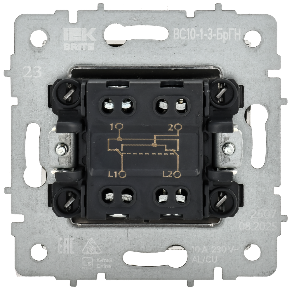 BRITE Выключатель 1-клавишный перекрестный 10А ВС10-1-3-БрГН металл хром/никель IEK