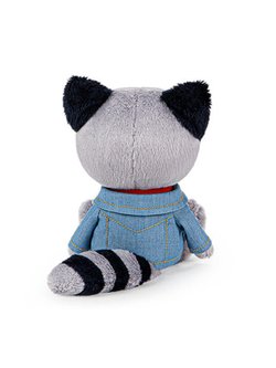 Мягкая игрушка Енот Лёка в красной майке и джинсовке 15см.