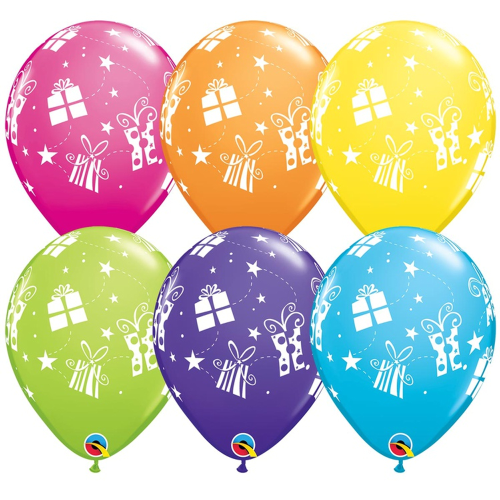 Шар латексный 28см Подарки и Звезды (Ассорти)