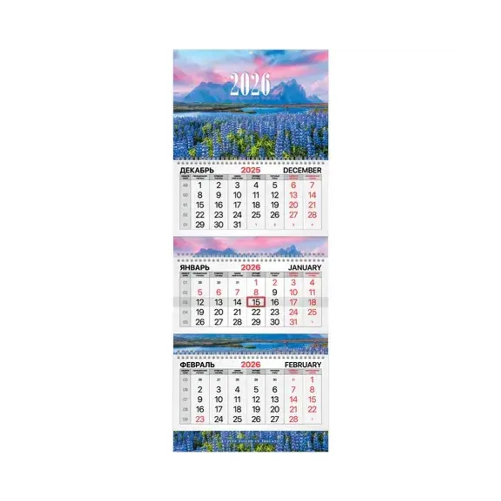 Календарь настен. 3-х бл. квартальный 2026 BRAUBERG EXTRA, Люпины, 116825