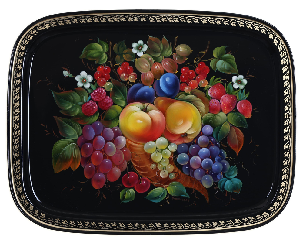 Жостовский поднос декоративный, размер 45х35 см (A19), металлический