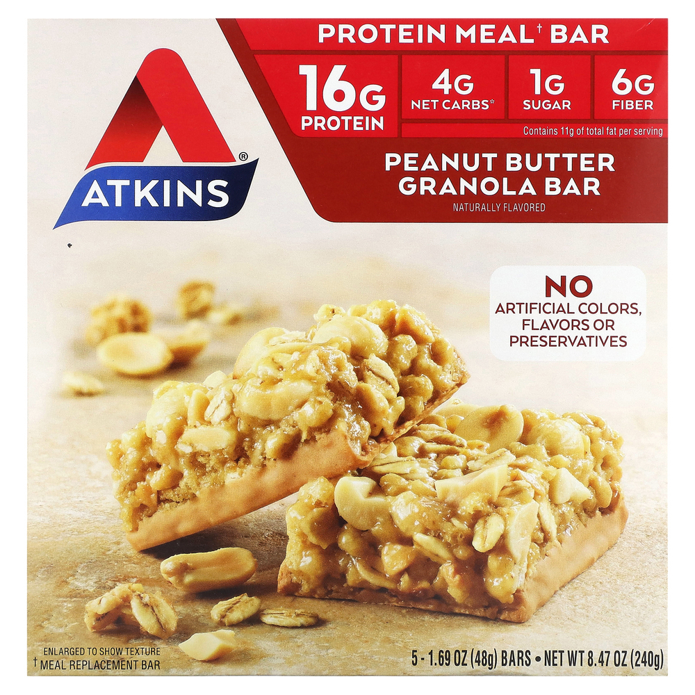 Atkins, протеиновый батончик, батончик-мюсли с арахисовой пастой, 5 шт. по 48 г (1,69 унции)
