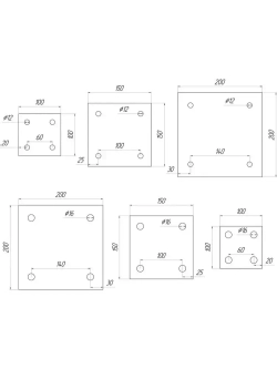 Закладная пластина 5мм 150х150мм с отверстиями 12мм 10 шт, фланец, квадрат / база колонны, опора для стойки / металлическая пластина