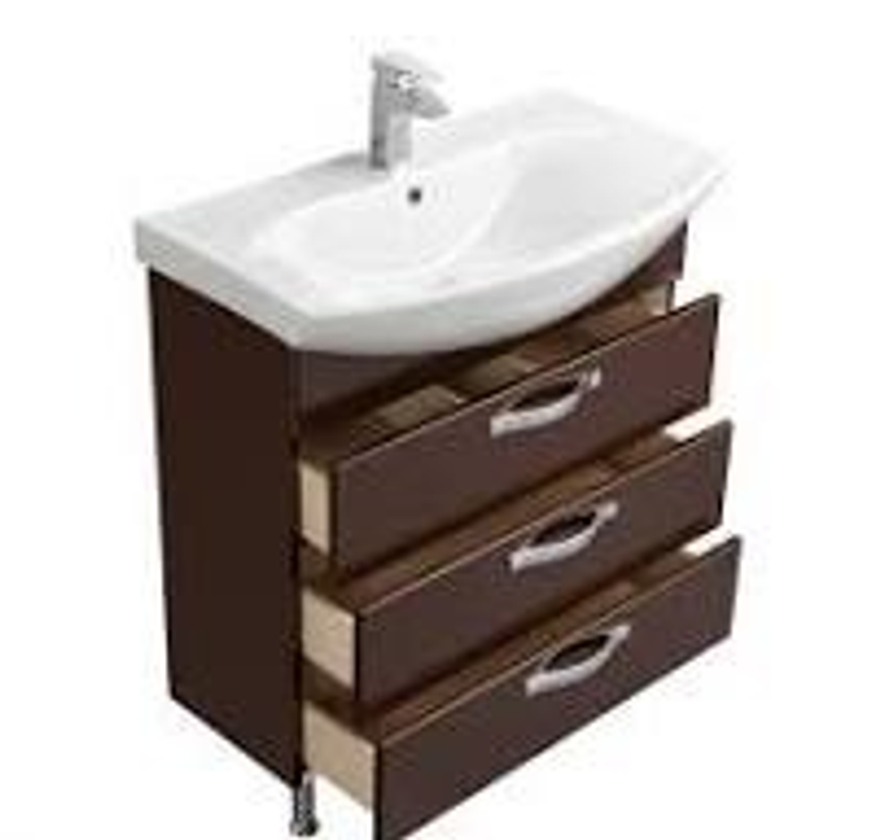 Тумба под раковину, АРИЯ, 80Н, темно-коричневая, (напольная, 3 ящика)