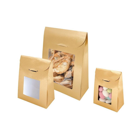 Пакетик с окном для кондитерских изделий, 9+4,5*13 см, золотой, картон, 1 шт, Garcia de