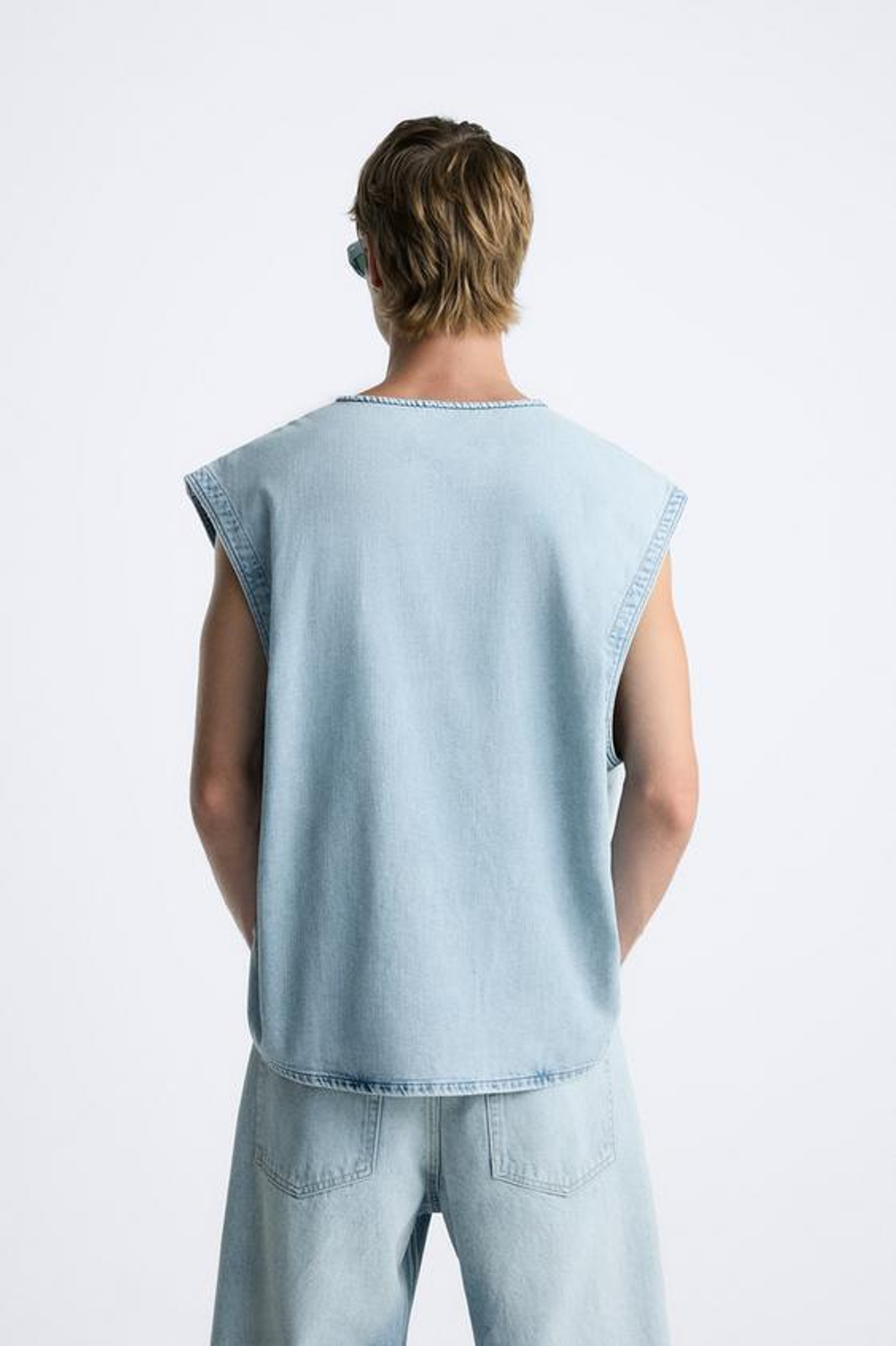 ZARA ДЖИНСОВЫЙ ТОП БЕЗ РУКАВОВ, ГОЛУБОЙ