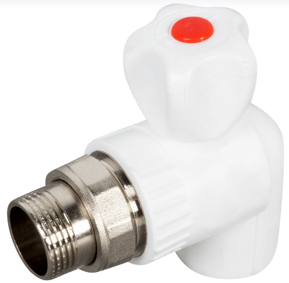 Кран полипропиленовый шаровый угловой для подключения радиатора PN25 d25х3/4" наружная резьба