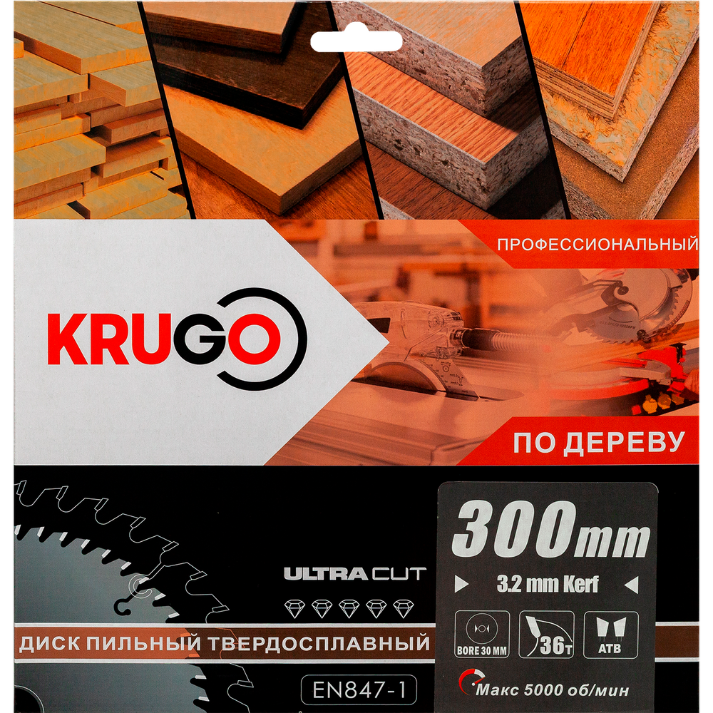 Пильный диск KRUGO 300x3,2/2,2x36Tx30mm, WA300036