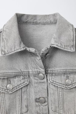 ZARA ДЖИНСОВАЯ КУРТКА CROPPED, СЕРЫЙ