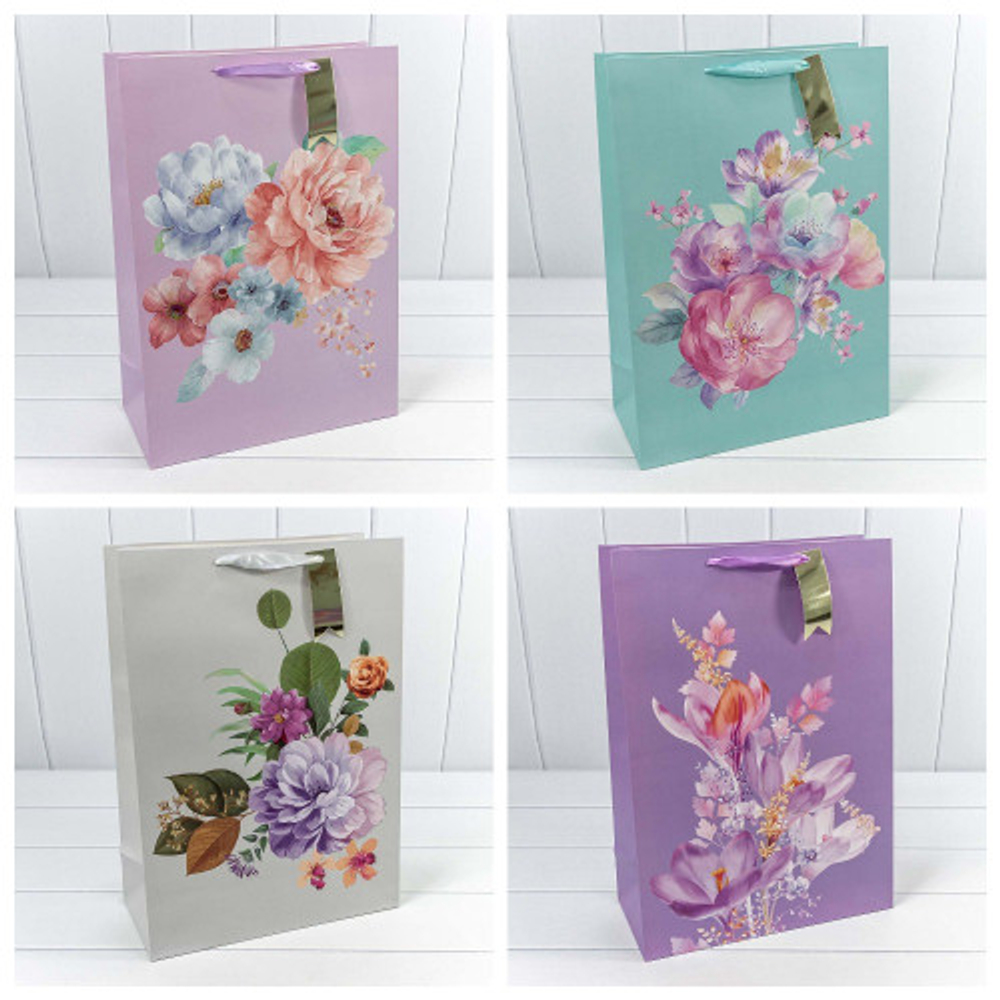 Пакет подарочный 32х45х15см Премиум "Цветы акварель" (Микс)