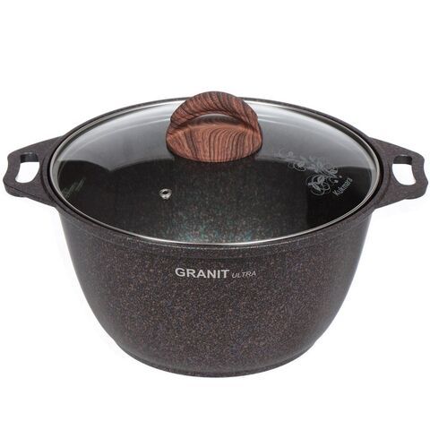 Кастрюля алюминий, антиприг, 4 л, с крыш, крышка стекло, Kukmara, Granit Ultra, кгг42а, син