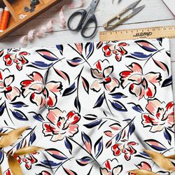 Ткань мембрана рисованные цветы с чёрным контуром