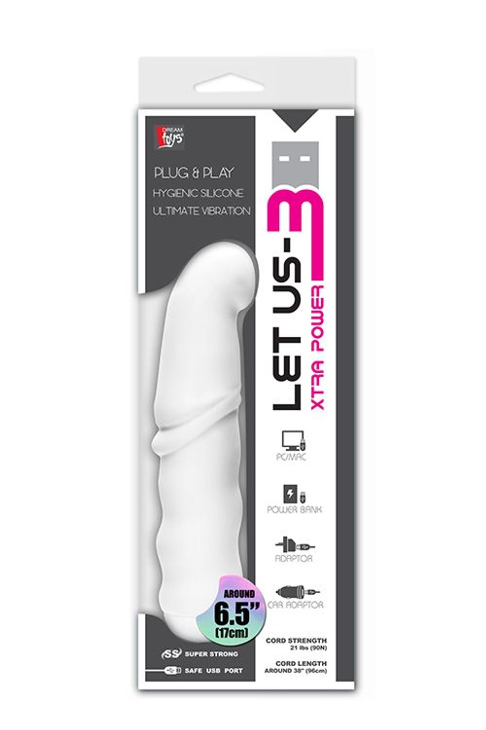 Белый вибромассажёр с питанием от USB LET US-B VIBRATOR WHITE - 17 см. (Цвет: белый)