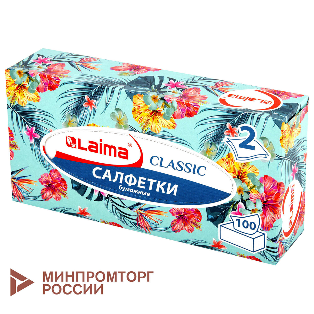 Салфетки косметические 100 шт. в картонном боксе 2-слойные LAIMA "Everyday" 20х20 см (10 штук в упаковке)